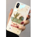 Lovely Cartoon Cactus Letter Studded Soft Beige Mobile Phone Case for iPhone