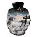 Star Wars Cool 3D Robot Pattern Loose Fit Long Sleeve Pullover White Drawstring Hoodie