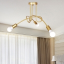 Triple Lights Twist Indoor Lighting Fixture Post Modern Wrought Iron Hanging Lamp in Gold