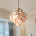 Modern Chic Tiered Suspension Light Shelly 4 Heads Art Deco Chandelier Lamp in Gold