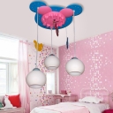 Cartoon Mouse 3 Lights Hanging Lamp with Clock Design White Glass Shade Pendant Light for Kids