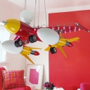Metal Hanging Chandelier with Red Aircraft 5 Lights Hanging Ceiling Lamp for Boys Room