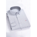 Trendy Striped Printed Mens Long Sleeve Casual Cotton Button-Down Shirt