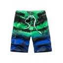 Holiday Beach Fashion Printed Drawstring Waist Mens Summer Swim Shorts