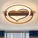 Ring and Loving Heart Ceiling Lamp Coffee Shop Restaurant Metallic LED Flush Mount in Coffee/White