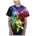 Hot Popular 3D Galaxy Printed Basic Round Neck Short Sleeve Loose Casual T-Shirt