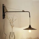 Industrial Suspender Wall Light with Saucer Shade Height Adjustable Metal Wall Sconce in Black