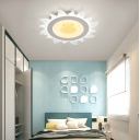 Cute Sun Shape Flush Mount Lighting Modern Boys Girls Bedroom Acrylic LED Ceiling Fixture in White