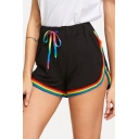 Rainbow Striped Trim Drawstring Waist Leisure Shorts