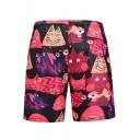 Black Fast Drying Comic Cartoon Pattern Casual Loose Relaxed Men's Swim Trunks with Drawstring