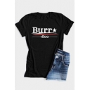 Cool Letter BURR 1800 Printed Short Sleeve Street Fashion Black T-Shirt
