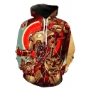 Fashion 3D Character Printed Long Sleeve Red Casual Loose Hoodie