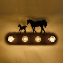 Metallic Sconce Lighting with Horse Design Lodge Style Black 4 Heads Wall Mount Fixture for Bar Counter