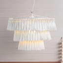 Multi Tiers 1 Light Hanging Light with Pink/White Tassels Metal Hanging Ceiling Lamp for Living Room
