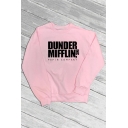 Round Neck Long Sleeve Letter DUNDER MIFFLIN Printed Casual Sweatshirt