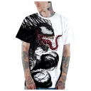 New Popular 3D Pattern Loose Fit Short Sleeve White T-Shirt