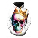 New Trendy Cool Crown Skull 3D Printed Relaxed Fit Hoodie in White