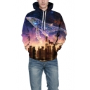 Galaxy Dolphin 3D Printed Loose Relaxed Purple Hoodie