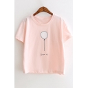 Simple Letter DREAM UP Balloon Basic Short Sleeve Pink T-Shirt