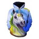 Snowflake White Horse 3D Printed Relaxed Fit Blue Hoodie