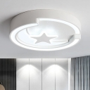 Modern Fashion Drum Flush Mount Children Room Eye Protection Acrylic LED Flush Light Fixture in White