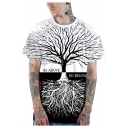 Stylish 3D Tree Letter AS ABOVE SO BELOW Print White Short Sleeve T-Shirt