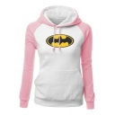 Funny Cartoon Mouth Printed Colorblock Long Sleeve Fitted Pullover Drawstring Hoodie