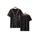 Cool Floral Character Print Short Sleeve Button-Down Baseball Shirt