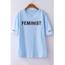 Simple Letter FEMINIST Summer Basic Short Sleeve Round Neck Casual T-Shirt