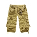 Men's Cool Simple Plain Outdoor Washed Color Ribbon Detail Casual Loose Cargo Shorts