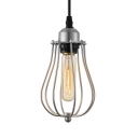 Metal Cage Pendant Light Industrial Single Hanging Light in Polished Chrome, 8
