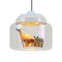 Bottle LED Hanging Light with Animal Decoration White Finish Clear Glass Suspension Light for Kindergarten