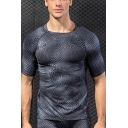 Stylish 3D Snake Scale Printed Short Sleeve Training Fitness Fast Dry Black Tank Top for Guys