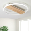 Wood Linear LED Ceiling Lamp with Halo Ring Minimalist Bedroom Flush Light Fixture in Second Gear