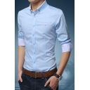 Mens Fashion Patchwork Fake Pocket Chest Long Sleeve Slim Button-Down Dress Shirt