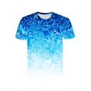 Cool 3D Crystal Printed Short Sleeve Blue T-Shirt