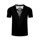 New Stylish Cool 3D Blazer Printed Short Sleeve Black Basic T-Shirt