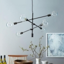 Black Linear Suspension Light Modern Chic Metallic 6 Lights Ambient Chandelier Light for Sitting Room