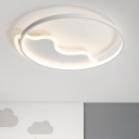 White Halo Ring Ceiling Light with Wavy Pattern Modern Chic Acrylic LED Flush Light for Hallway Corridor