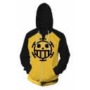Fashion Colorblocked Cosplay Costume Long Sleeve Zip Front Yellow Hoodie