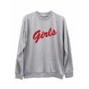 Cool Simple Letter GIRLS Printed Cotton Pullover Sweatshirt