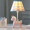 Single Light Cone Table Light with Blue/Pink Unicorn Base Children Room Fabric Table Lamp