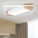 White Square Frame Flush Light Modern Minimalist Wooden LED Ceiling Fixture for Coffee Shop Sitting Room
