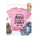 Street Style Letter CAN'T SEE THE HATERS Eyes Print Pink Short Sleeve T-Shirt