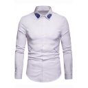 Hot Fashion Floral Embroidered Collar Long Sleeve Button-Down Slim Business Shirt for Men