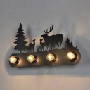 Black Linear Wall Mount Fixture with Deer and Pine Tree Metallic 4 Lights Wall Sconce for Restaurant