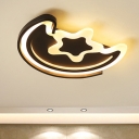 Acrylic Shade Ceiling Fixture with Moon and Star Black/White LED Flush Mount Light for Nursing Room