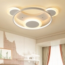 Creative Cartoon Bear Flush Mount with Ring Contemporary Baby Room Acrylic LED Flush Light in White