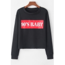Popular Letter 90'S BABY Printed Round Neck Long Sleeve Pullover Sweatshirt