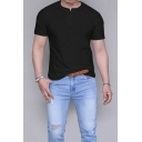 Men's Basic Simple Plain Short Sleeve V-Neck Loose Fitted Henley Shirt